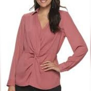 NWOT Womens Apt 9 Collared Front Knot Top MAUVE | MEDIUM